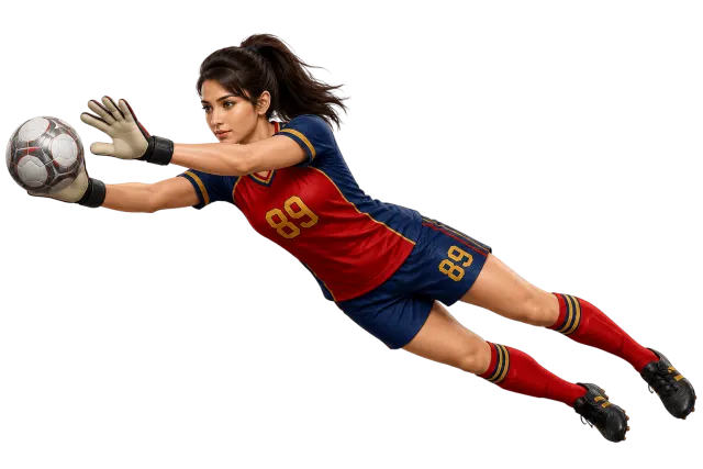 TRISH diving to her left to save a penalty